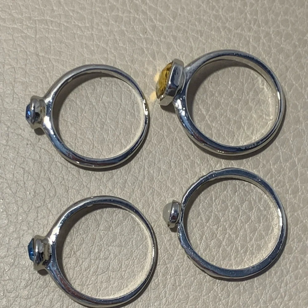 Set Of Four Silver Stackable Rings With Gemstones